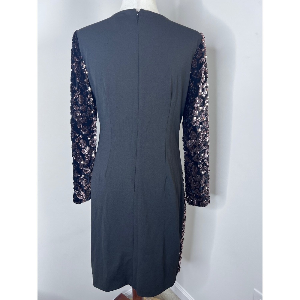 Julia Jordan Sequin Velvet Faux Wrap Dress Black Bronze Metallic Size 10 - Picture 5 of 10